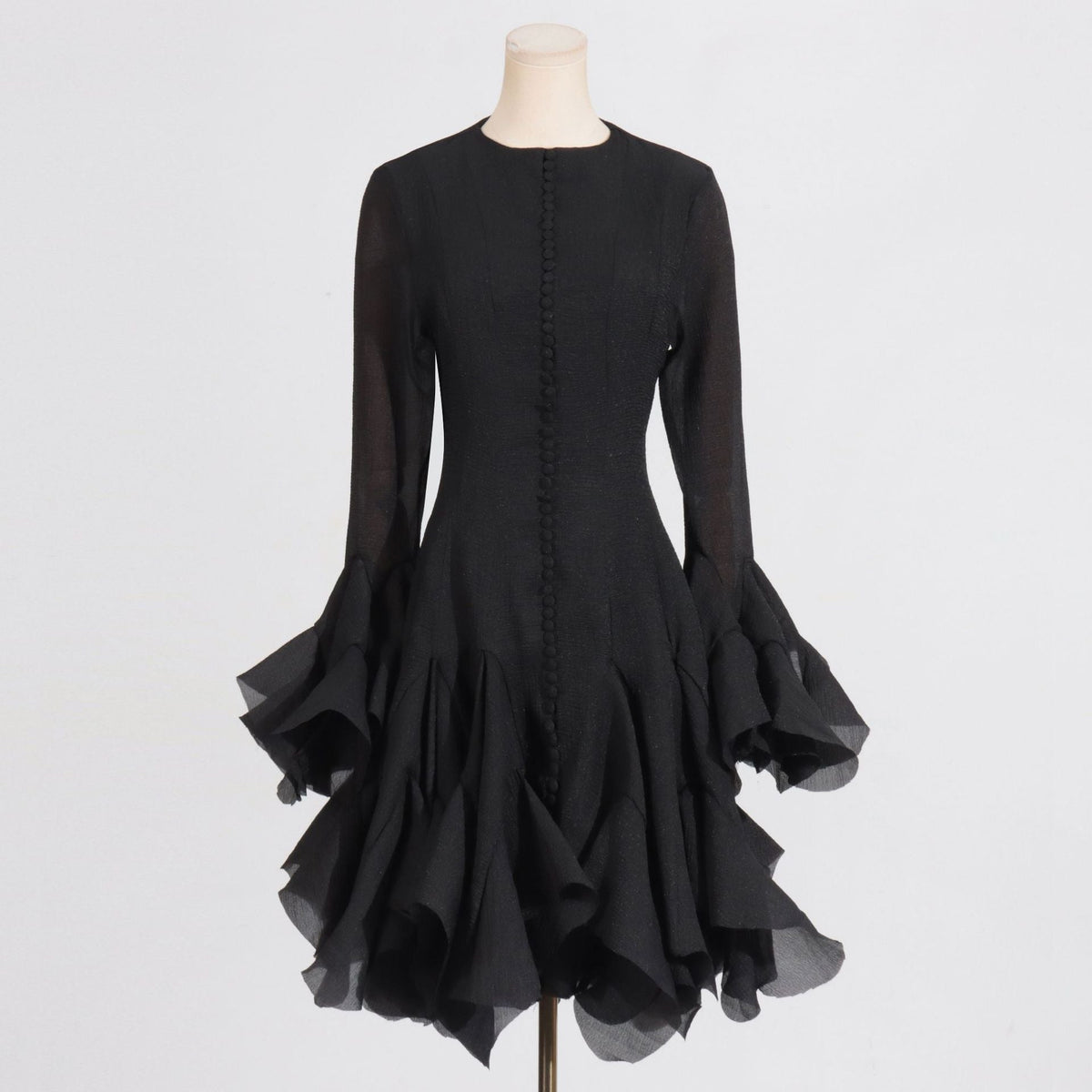 New Fashion High Collar Long Sleeve High Sense Cinched Mid-length Dress