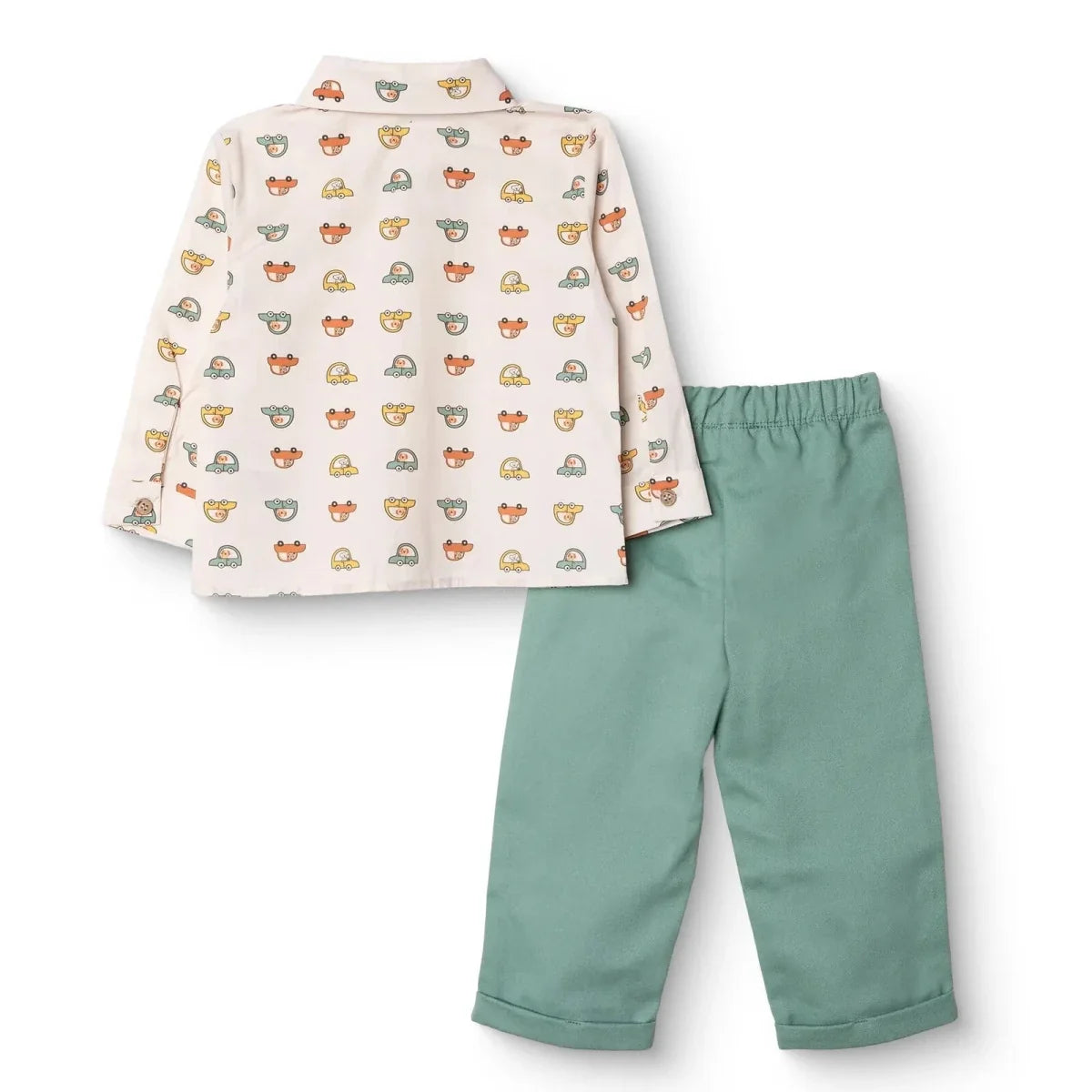 HelloBaby Long Sleeve Poplin Baby Shirt & Trousers Set (6-9 Months to 3-4 Years) - Ecru Printed