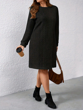 Autumn And Winter Solid Color Casual Knitted Long-sleeved Dress