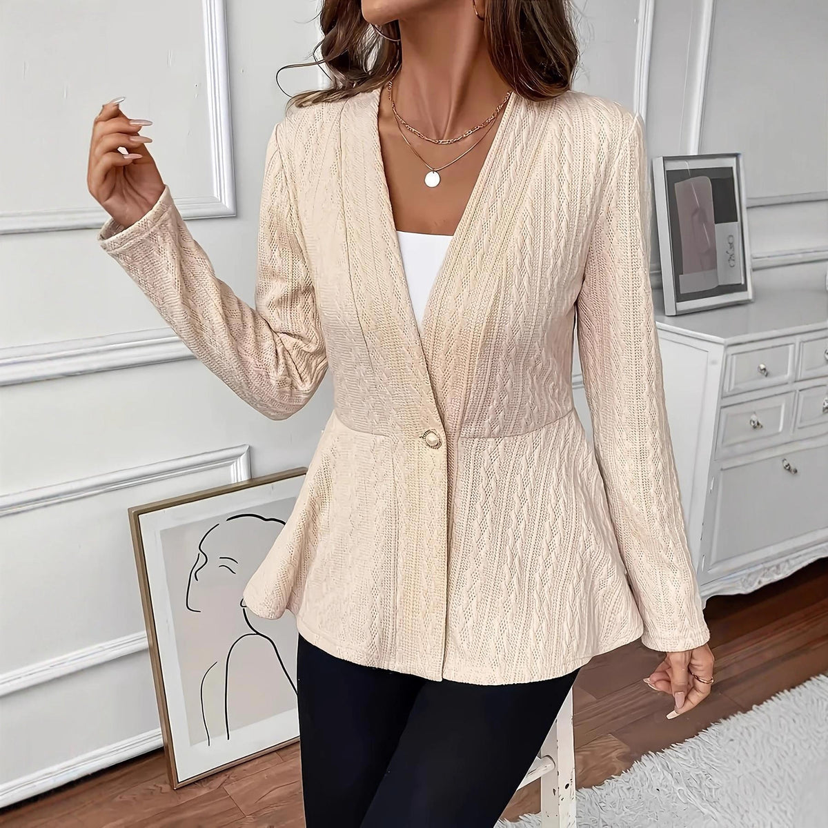Women's Solid Color One Button Knitted Cardigan