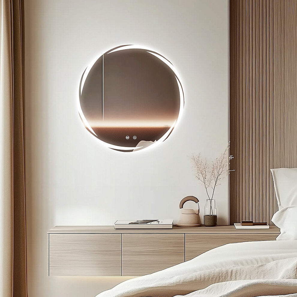 LED Round Bathroom Mirror with Demister 60 cm Touch Sensor Wall Mounted UK Plug