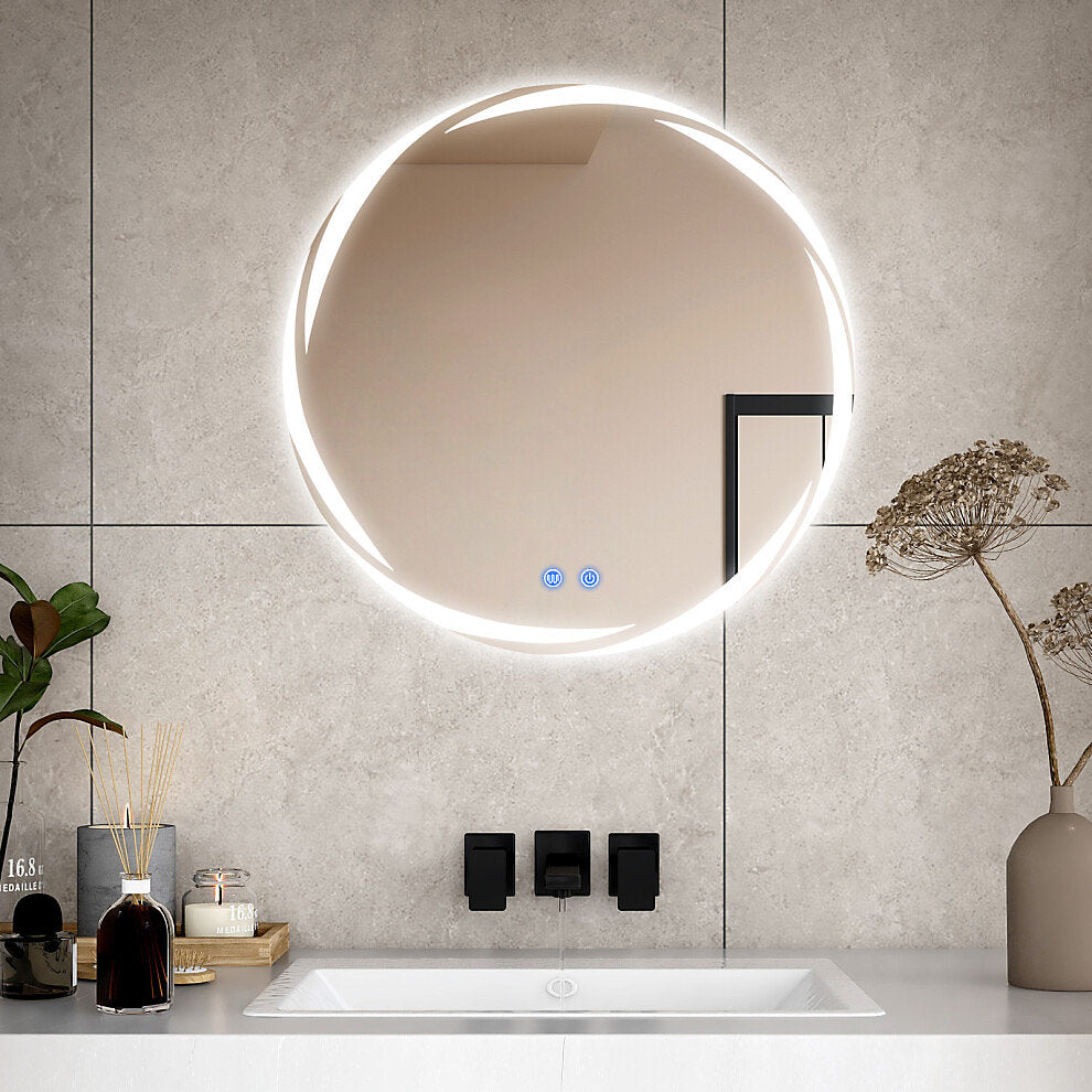 LED Round Bathroom Mirror with Demister 60 cm Touch Sensor Wall Mounted UK Plug