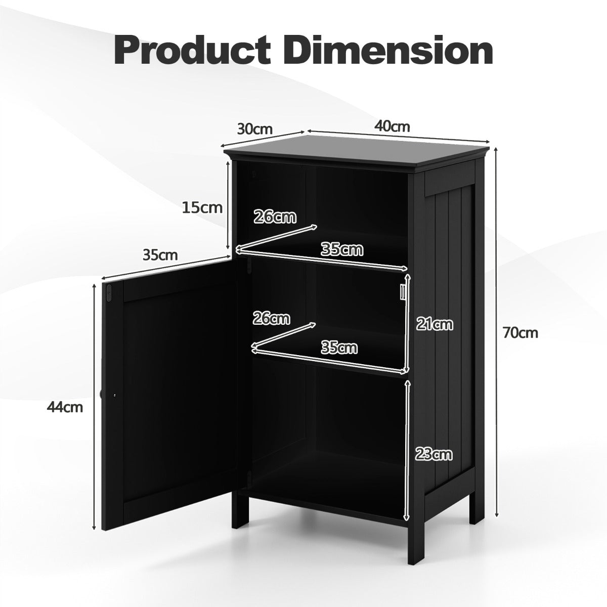 Bathroom Floor Single Door Side Cabinet with Open Compartment-Black