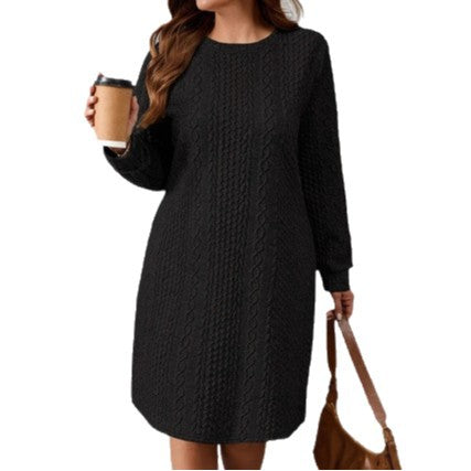 Autumn And Winter Solid Color Casual Knitted Long-sleeved Dress