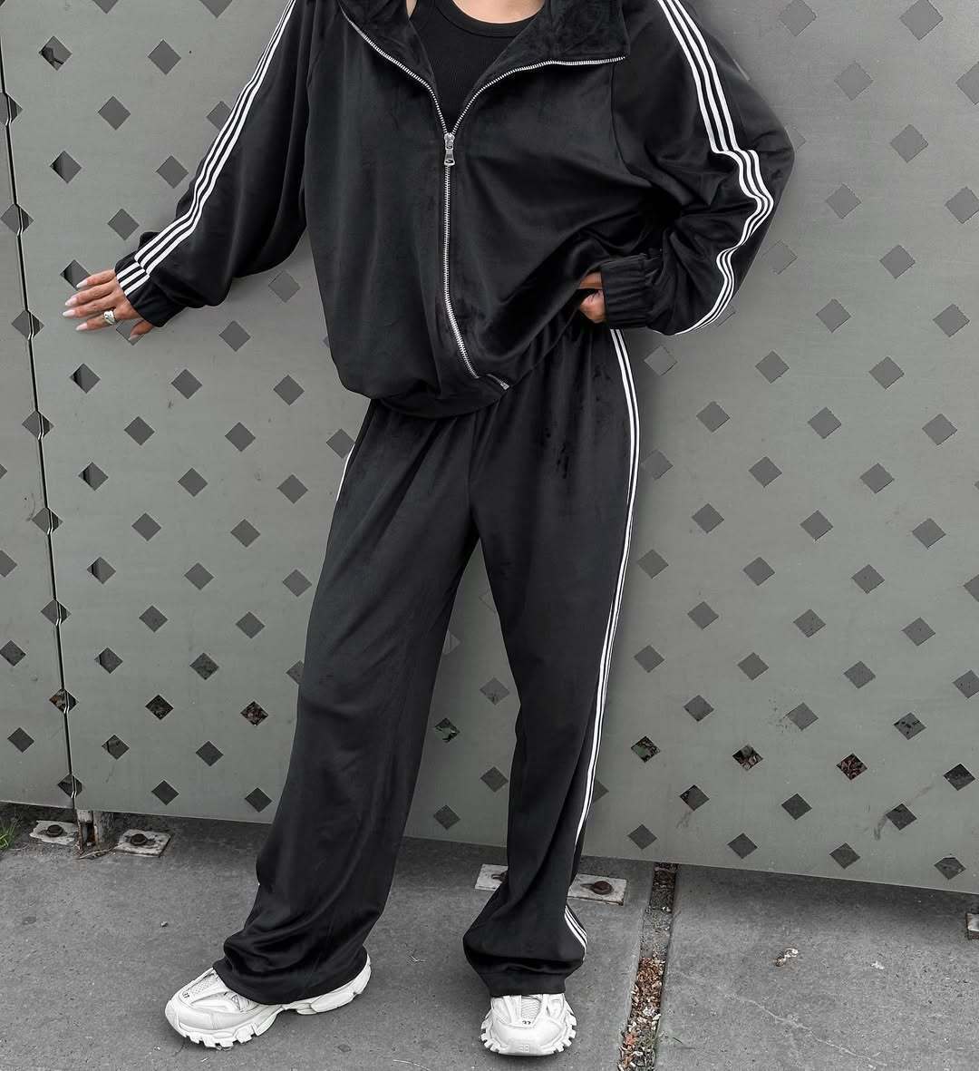 Women's Casual Hooded Jacket Loose Color-block Striped Pants Two-piece Set
