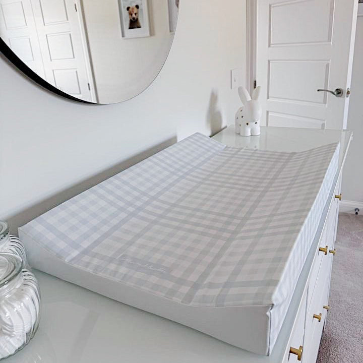 Anti-Roll Wedge Changing Mat - Baby Blue Gingham