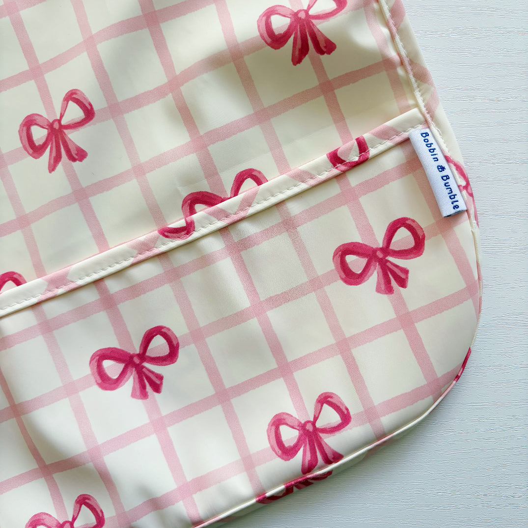 Long Sleeved Baby Bib - Pink Bow