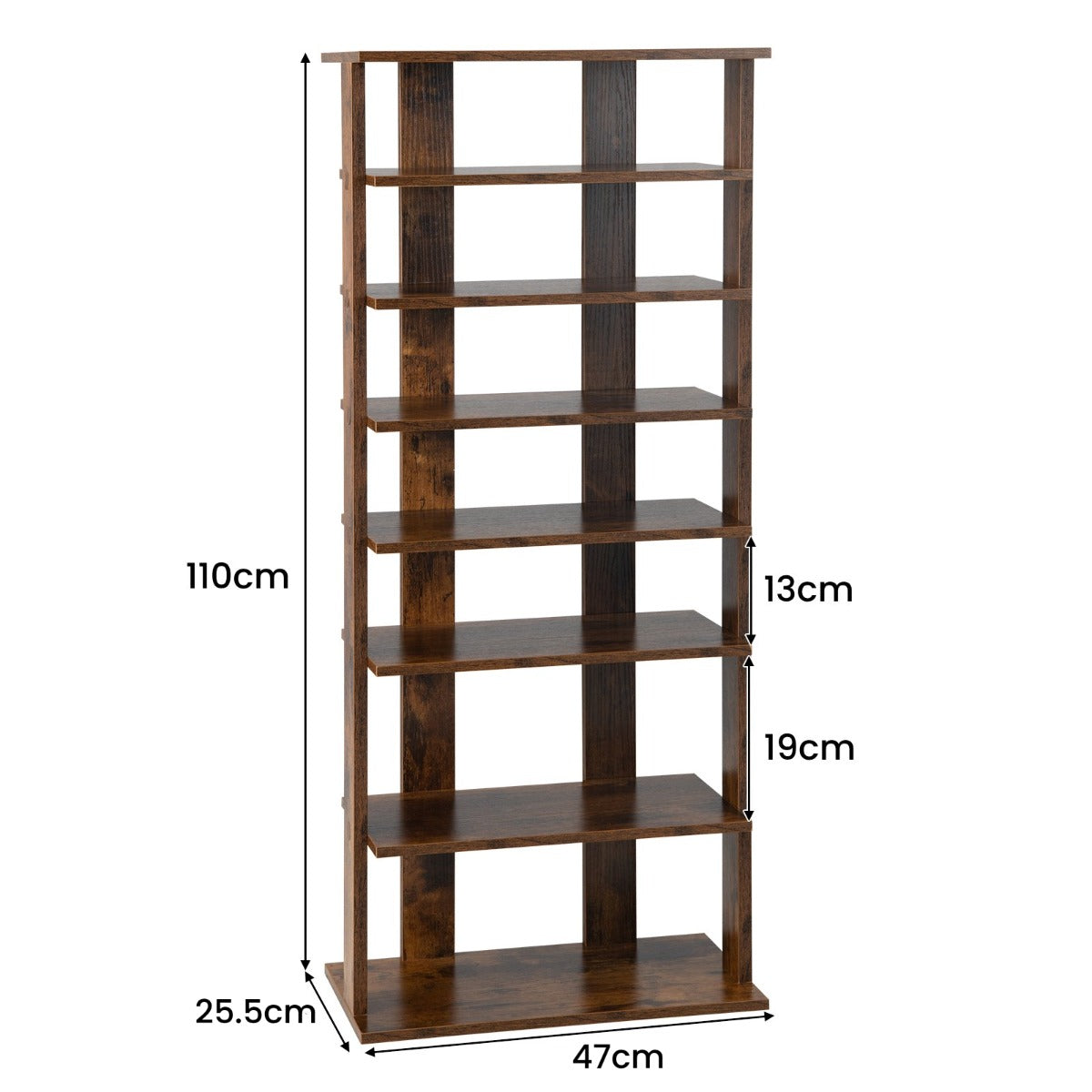 Extra Wide Wooden Vertical Shoe Rack with 7 Shelves-Black
