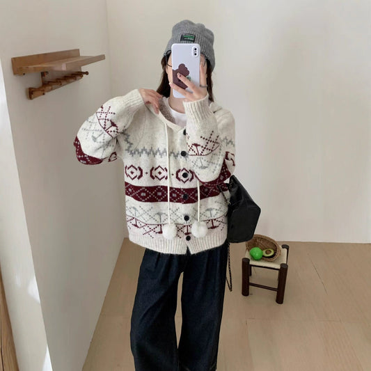 Idle Style Brocade Sweater Plus Size Women's Coat