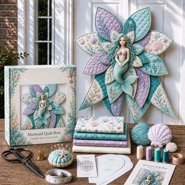 DIY Oversized Quilted Bow Sewing Kit - Fabric Craft Set with Large Bow Pattern