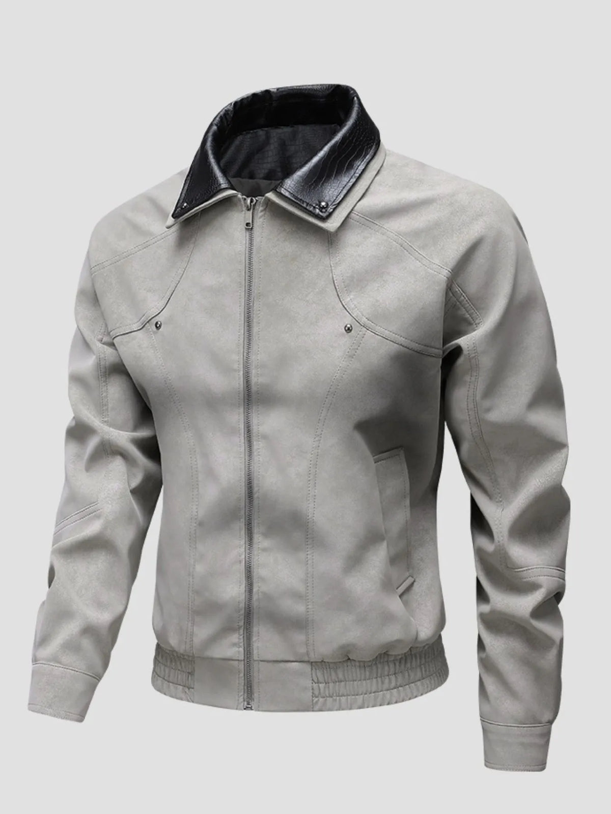 Men's Plus Size Leather Bomber Jacket with Full Zip Front