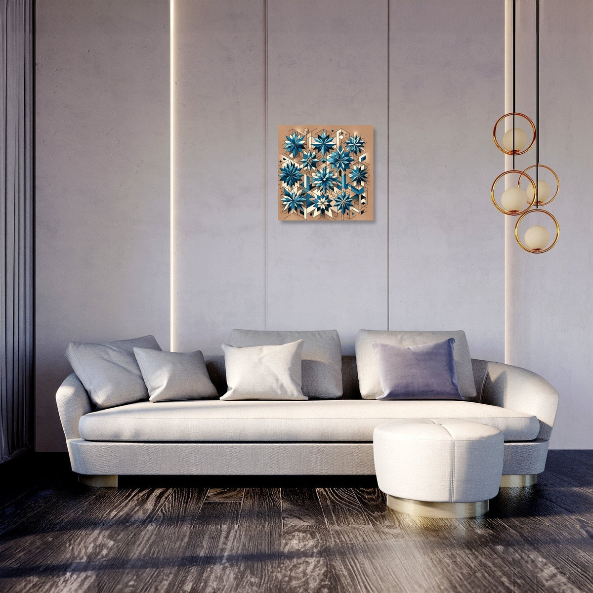 Geometric Blue Blossoms Canvas