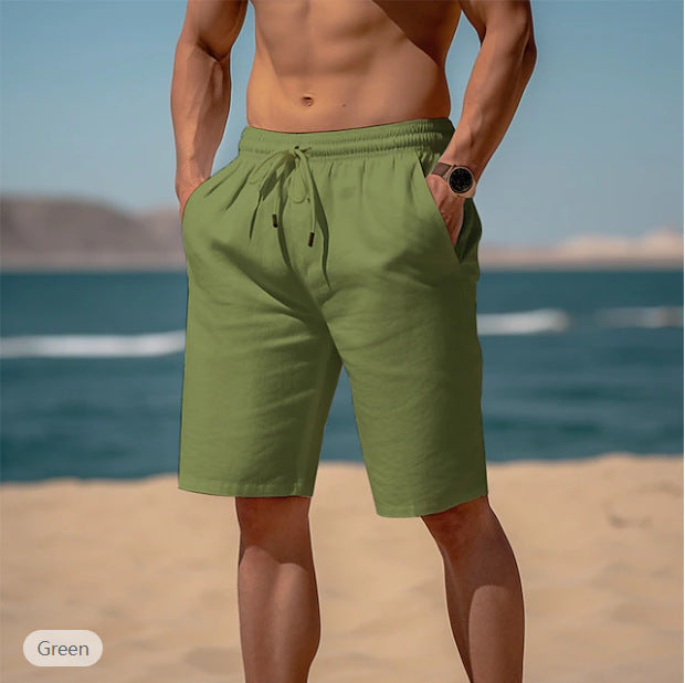 Men's Drawstring Shorts - Elastic Waist Breathable Straight Beach Shorts
