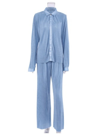 Lapel Pleated Shirt  Draped Add Trousers