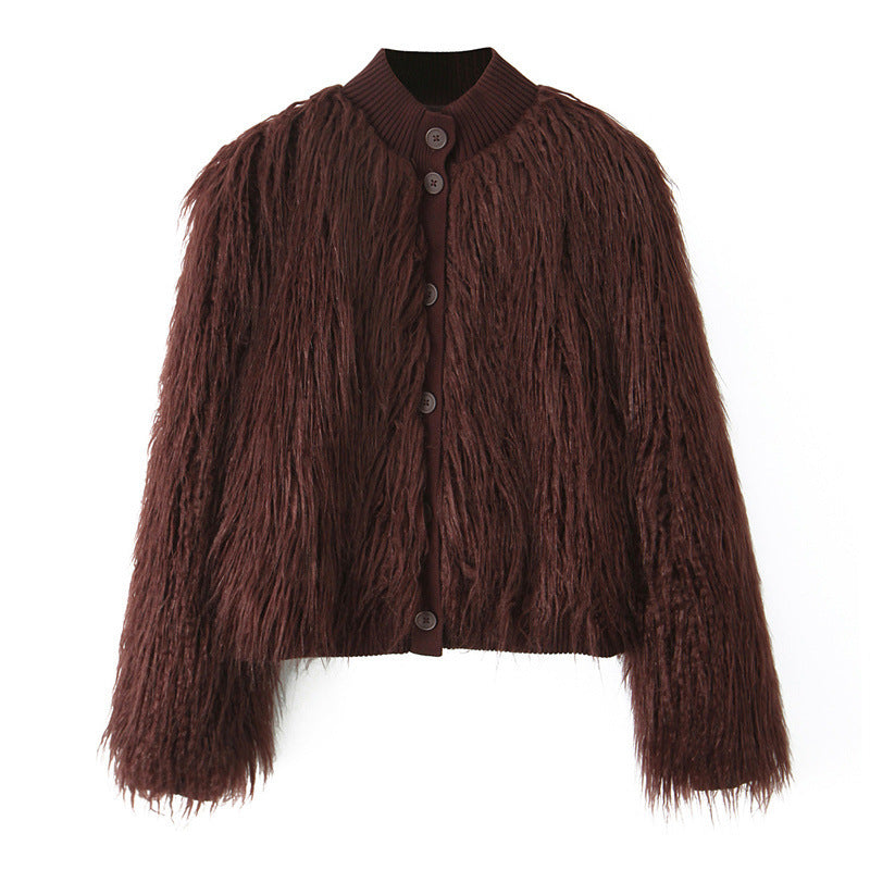 Fashion Temperament Women's Artificial Fur Effect Knitted Coat