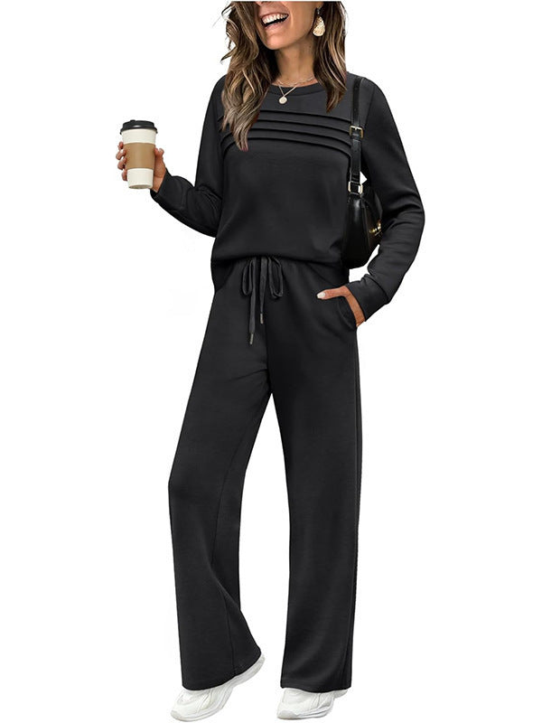 Women's Casual Elastic Waist Trousers Wide-leg Pants