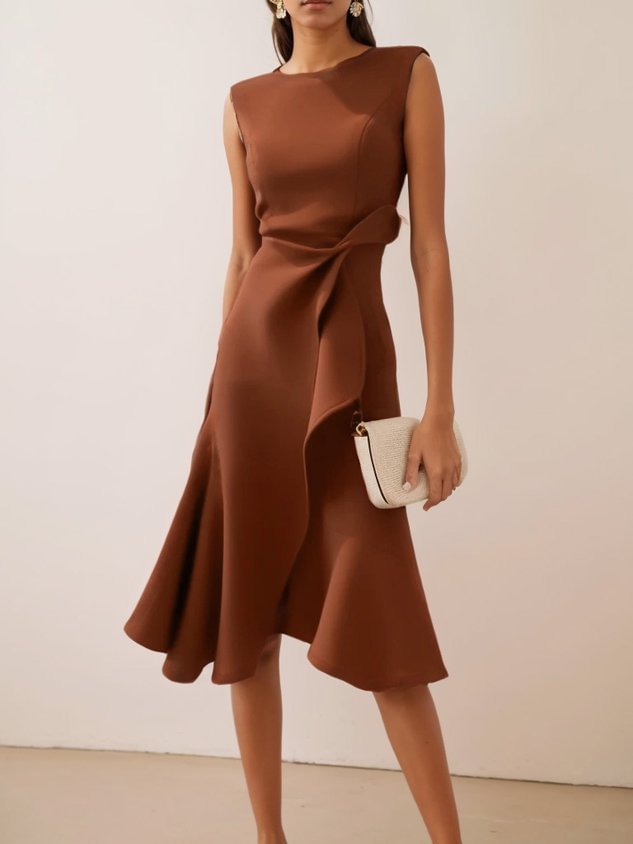 Women's Bow-knot Sleeveless Dress Summer Round Neck Red Temperament