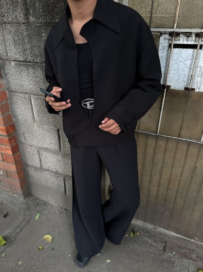 Black Collared Button-up Jacket