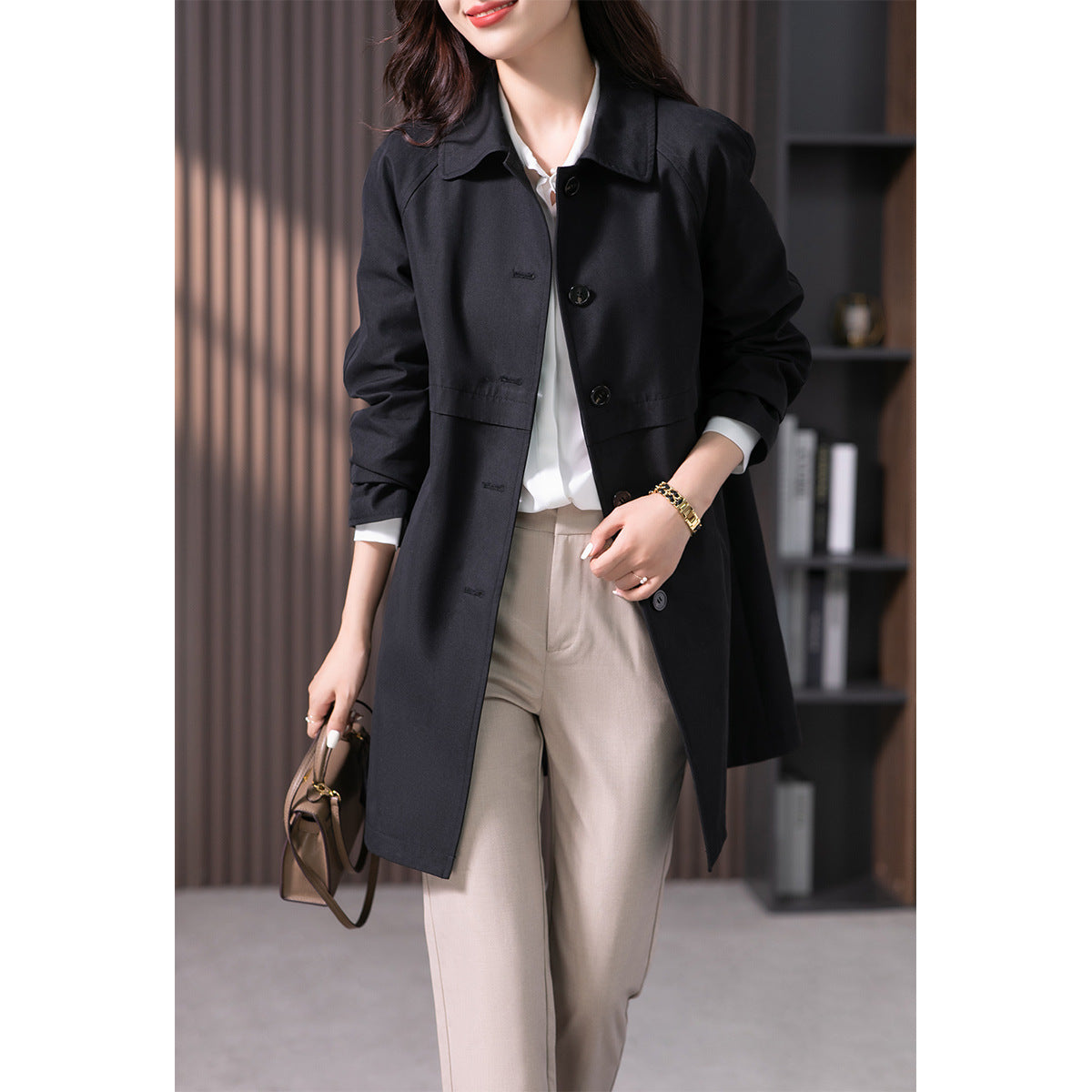 British Elegant Trench Mid-length Straight Coat