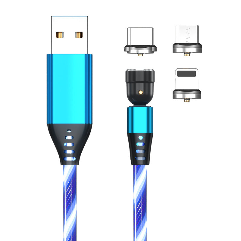 540° Rotating LED Magnetic Charging Cable - 3A Fast Charge for iPhone, USB-C & Micro USB