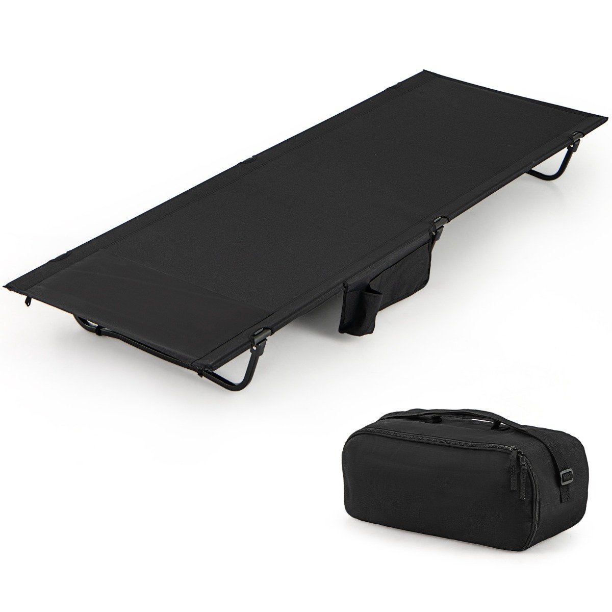 Ultralight Camping Cot for Adults with Side Pocket-Black