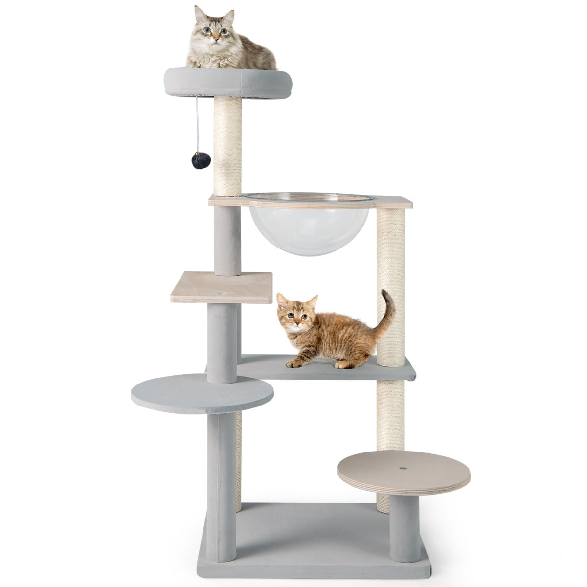113 cm Multi-level Cat Tower with Removable Padded Top Perch-Natural