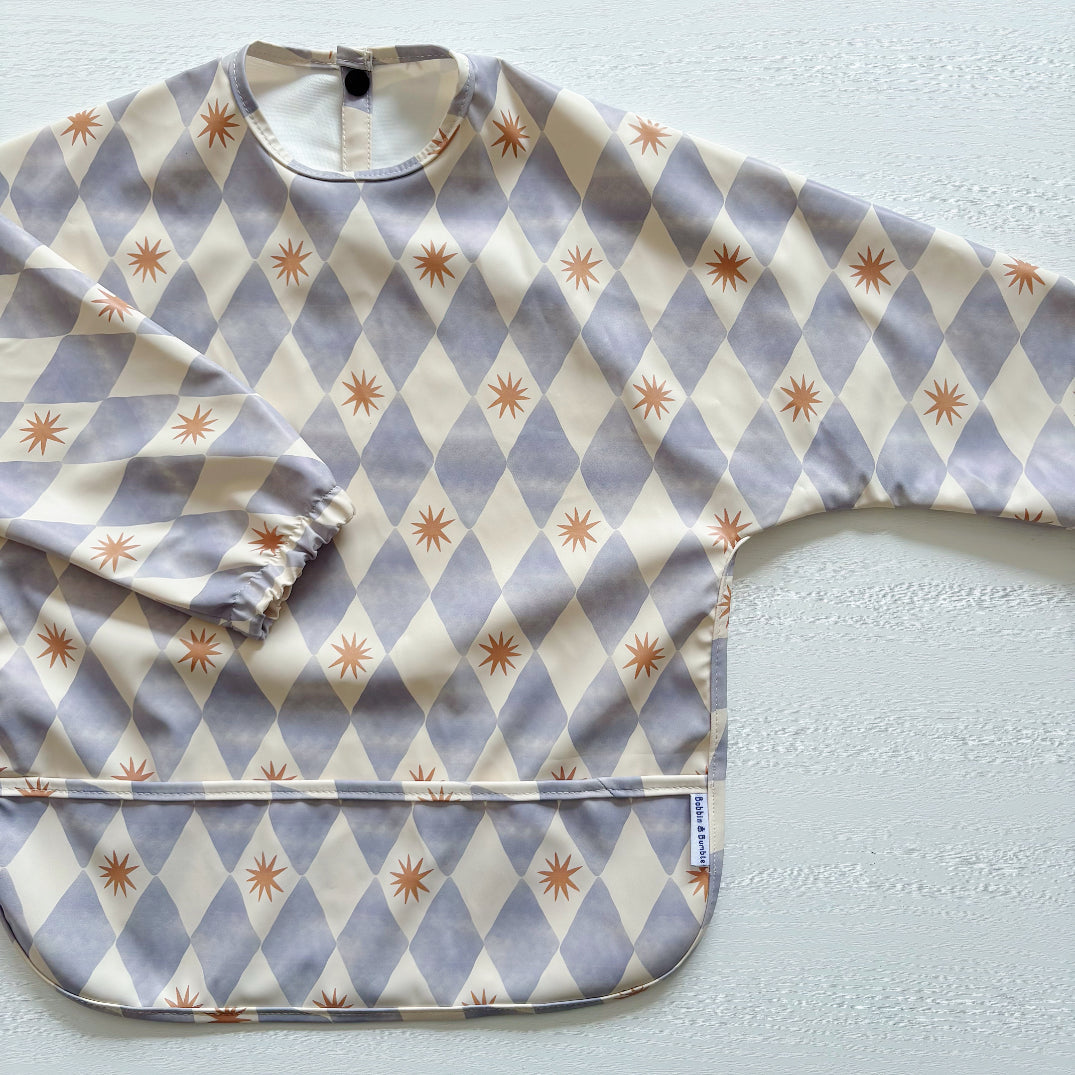 Long Sleeved Baby Bib - Blue Harlequin