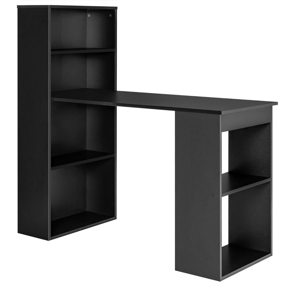 Modern 3-in-1 Wooden Computer Desk with 6-Tier Storage Bookshelves-White