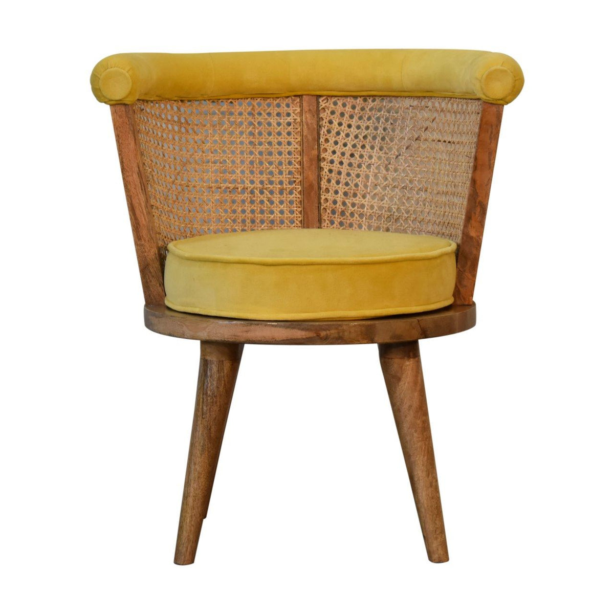 Artisan Mustard Cotton Velvet Nordic Rattan Chair