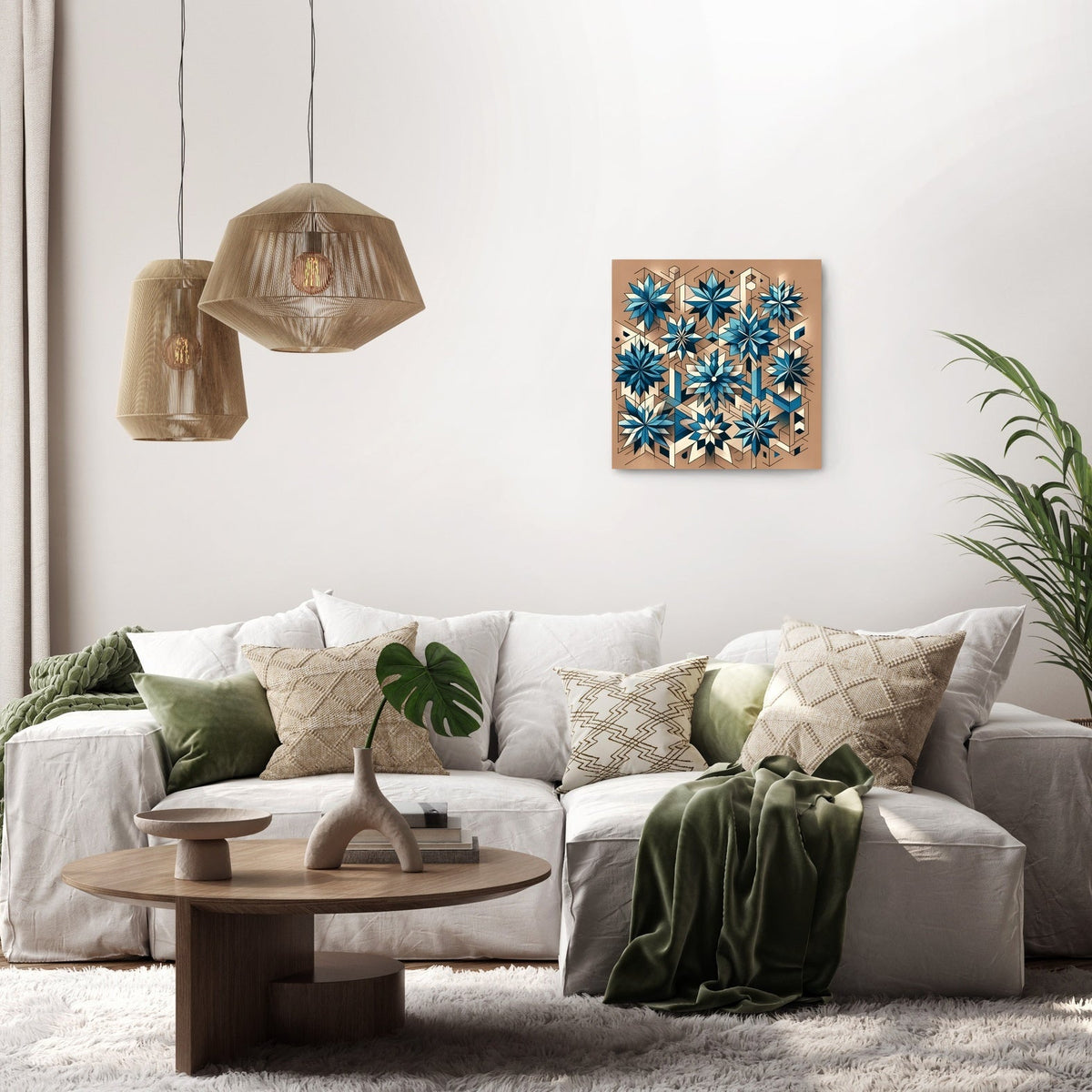 Geometric Blue Blossoms Canvas