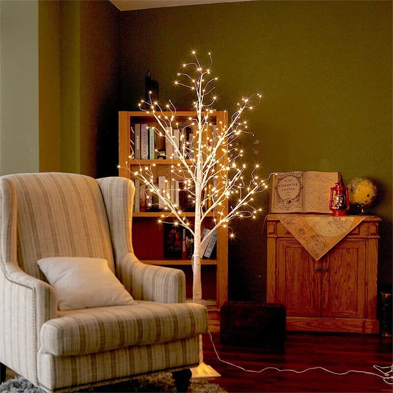 Pre Lit Birch Christmas Tree 6FT with 288 Warm White LED Lights EAMBRITE