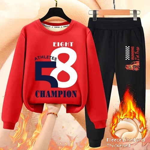 Boys' Winter Casual All-Match Fleece-Lined Thickened Outfit