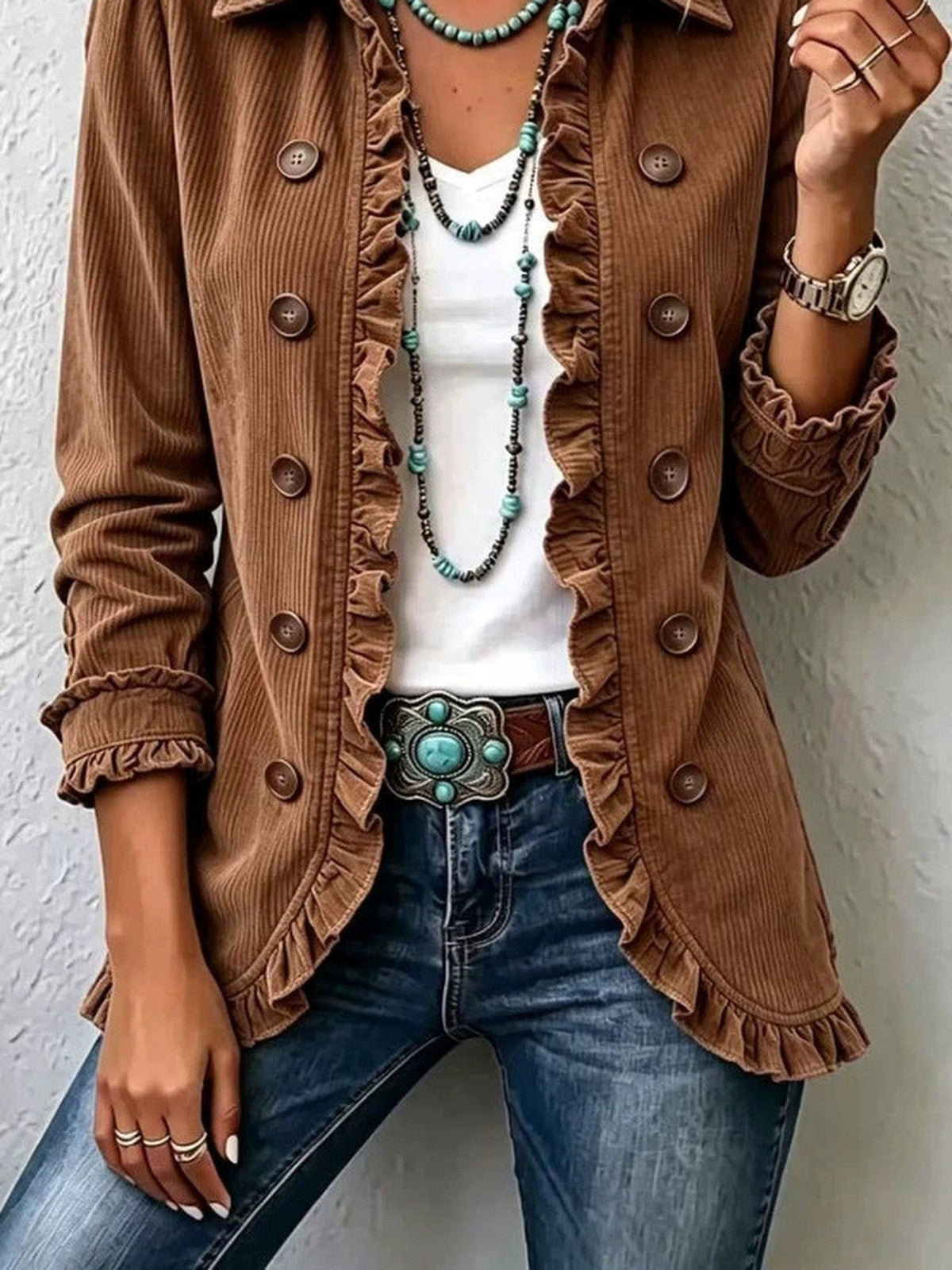 Women's Ruffle Knit Cardigan - Button-Front Long-Sleeve Sweater Jacket for Spring and Autumn