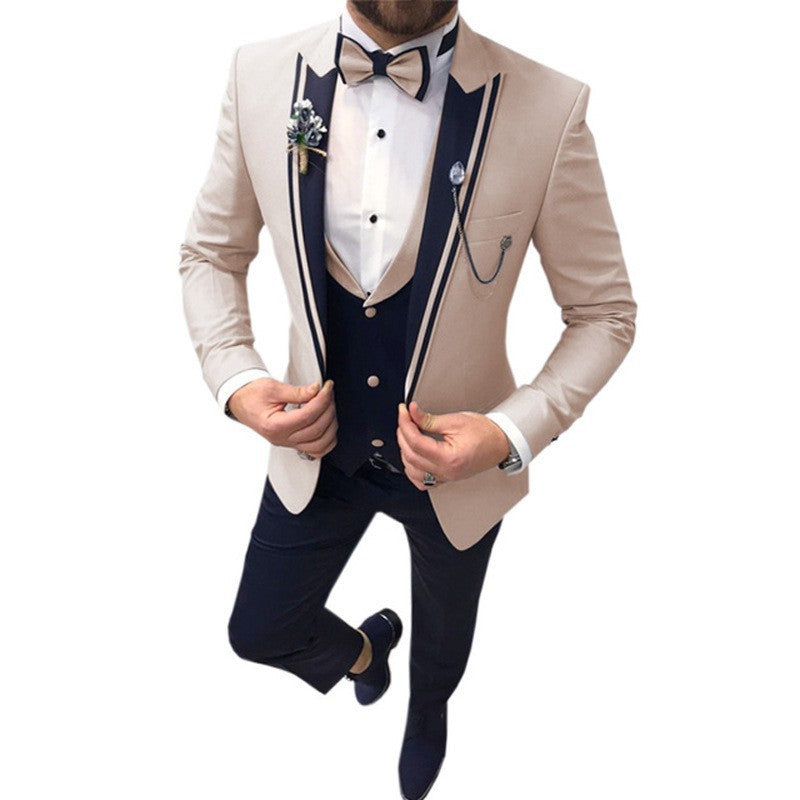 Men's Color Matching Business Casual Suit Three-piece Set