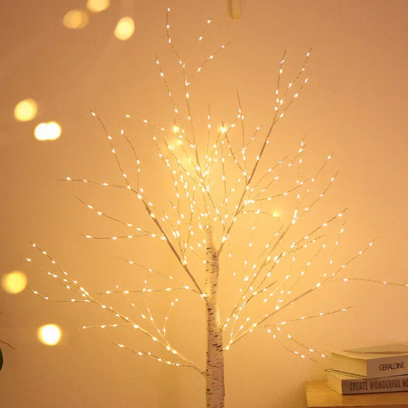 Pre Lit Birch Christmas Tree 6FT with 288 Warm White LED Lights EAMBRITE