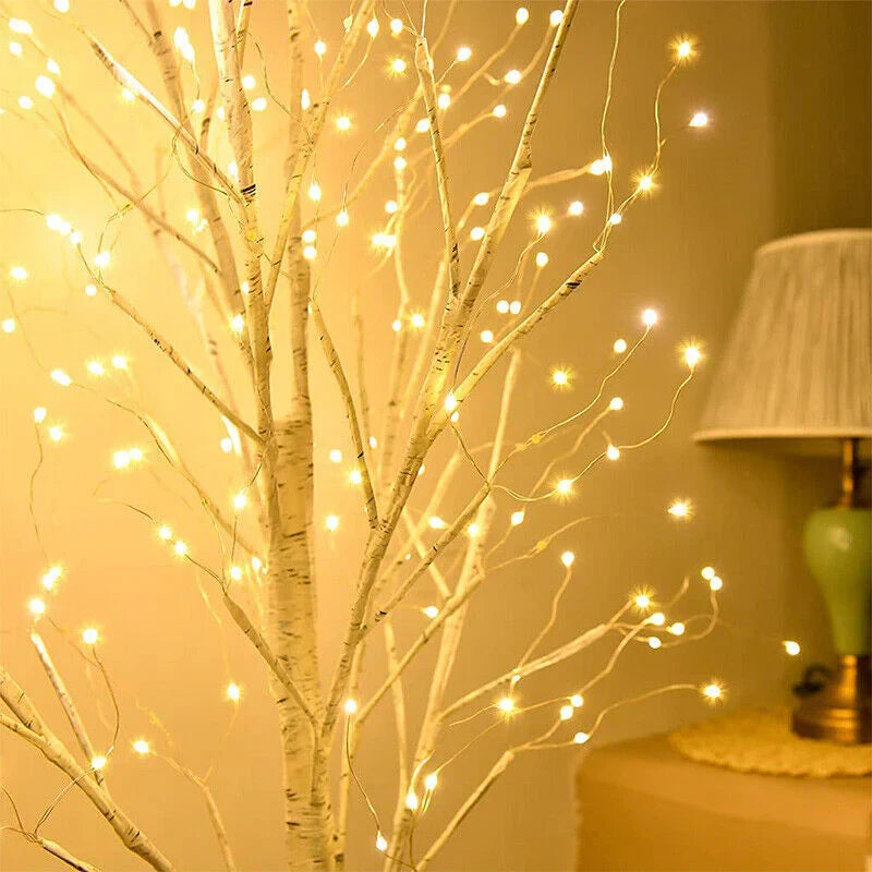 Pre Lit Birch Christmas Tree 6FT with 288 Warm White LED Lights EAMBRITE