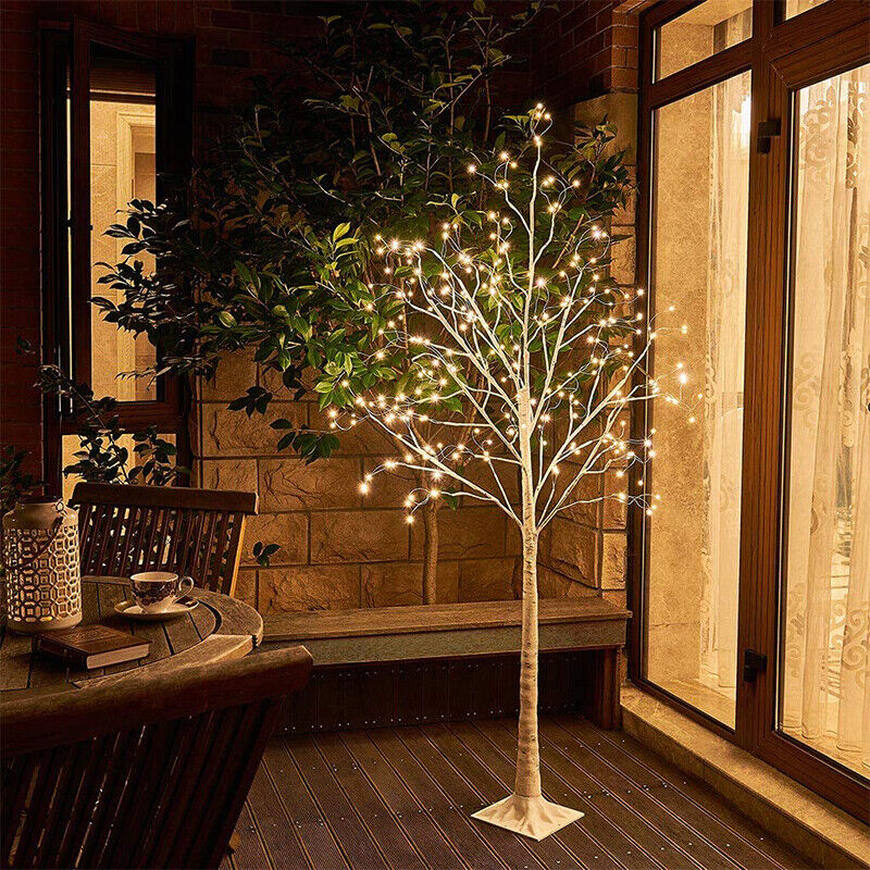 Pre Lit Birch Christmas Tree 6FT with 288 Warm White LED Lights EAMBRITE