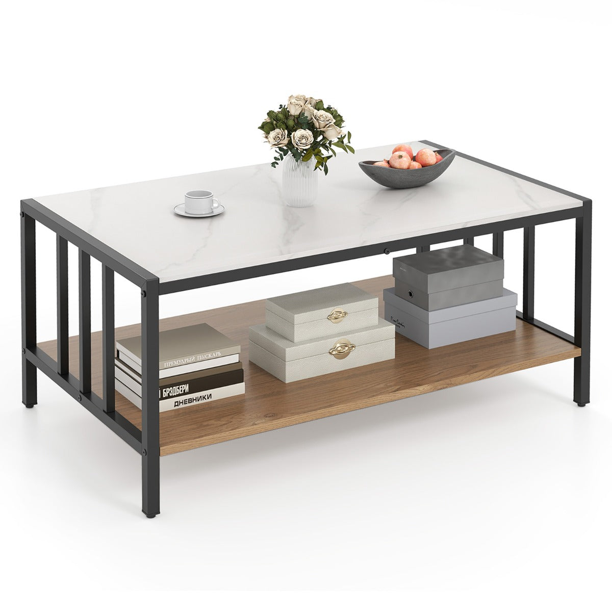 Rectangular Center Table with Sintered Stone Tabletop-White