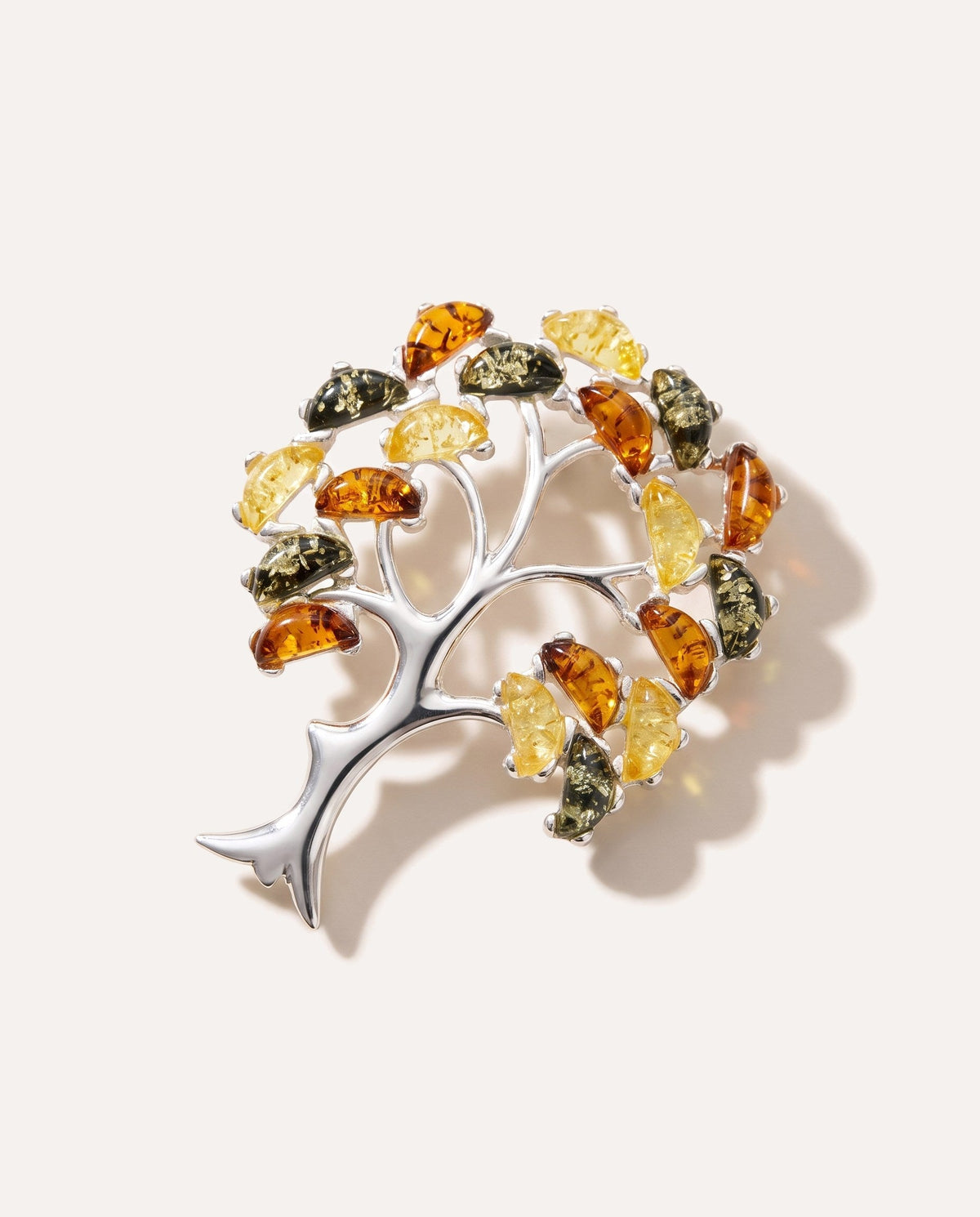 Colourful Large Amber Tree Brooch