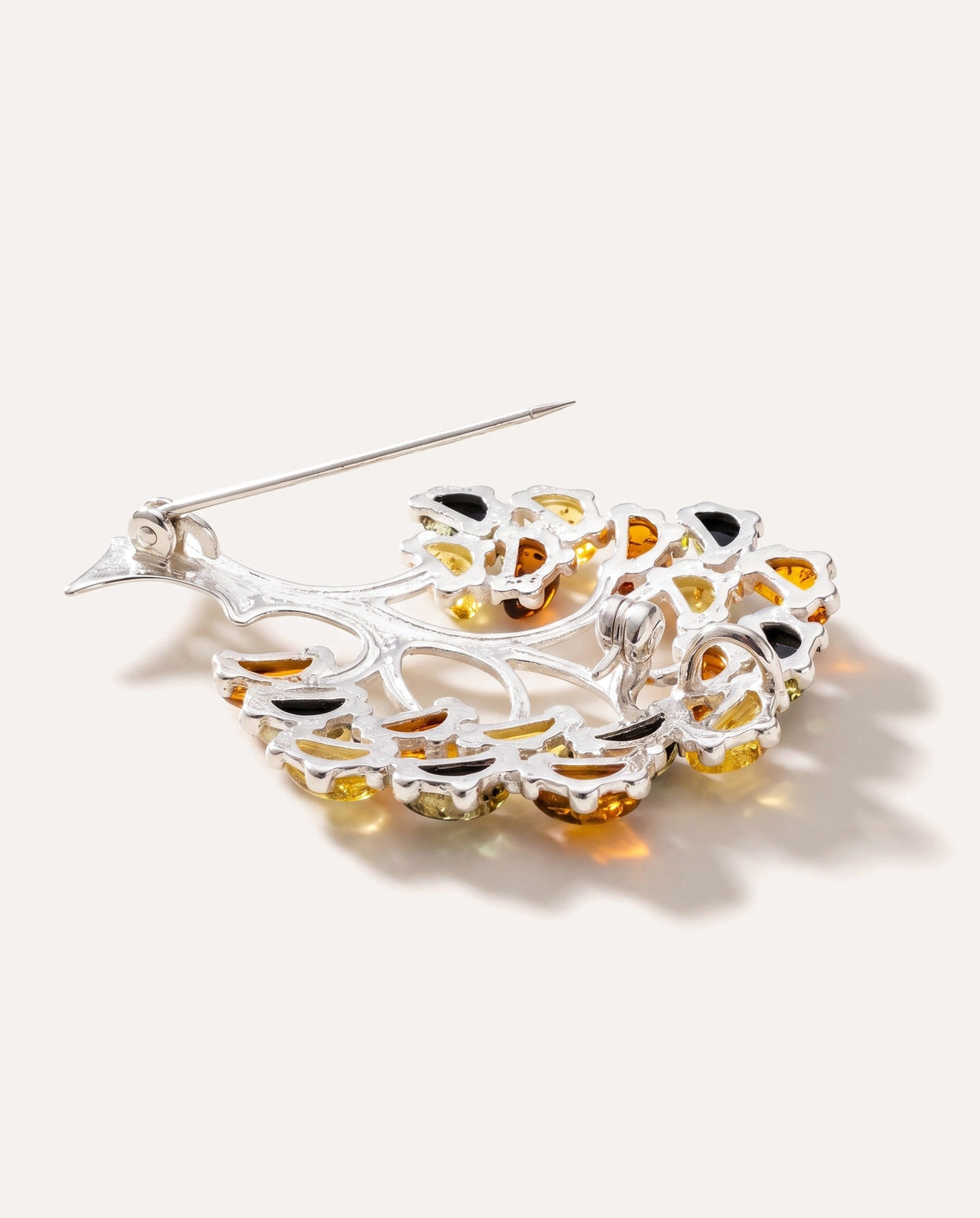 Colourful Large Amber Tree Brooch