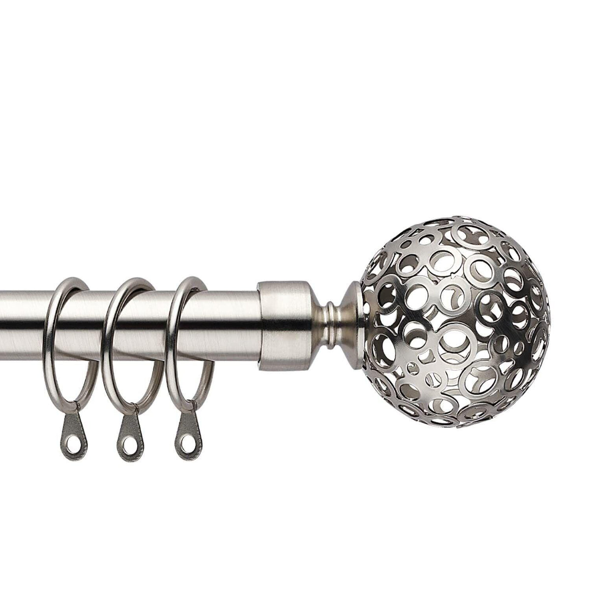 Extendable Curtain Pole 120-300cm Satin Silver with Globe Ball Finials