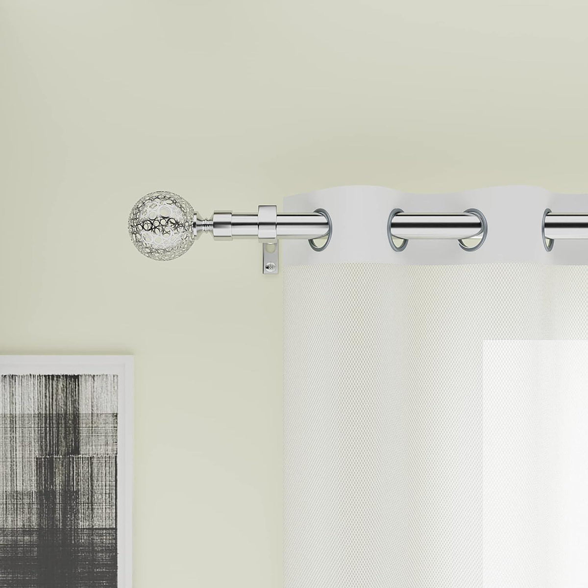 Extendable Curtain Pole 120-300cm Satin Silver with Globe Ball Finials