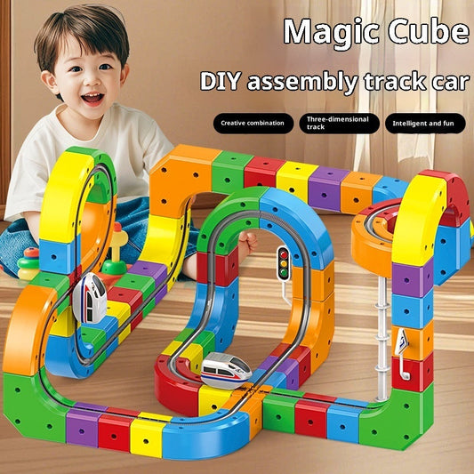 Small Train Track Cube Electric Assembled Building Block Toys