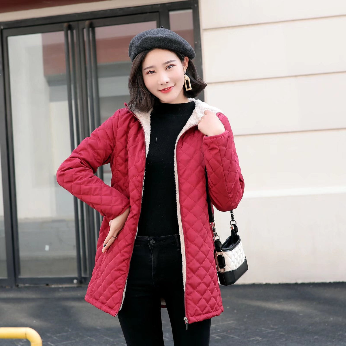 Plus-size Fleece-lined Padded Lambswool Puffer Jacket