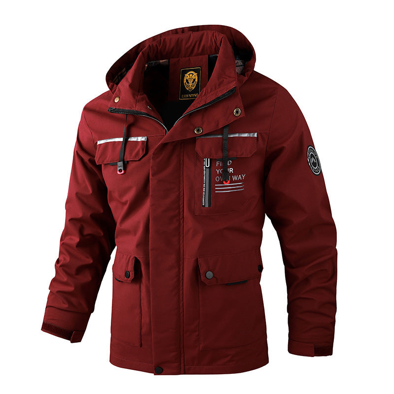 Men's Waterproof Windbreaker Jacket - Hooded Winter Coat with Fleece Lining