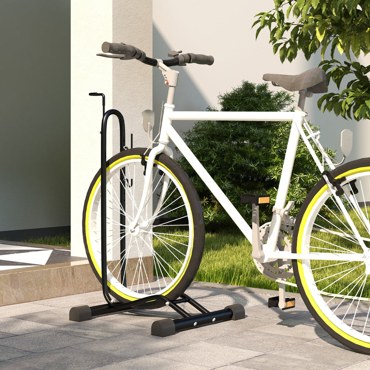 SPORTNOW Vertical & Horizontal Bike Rack Fits 6"-28" and 700c Bikes, Black