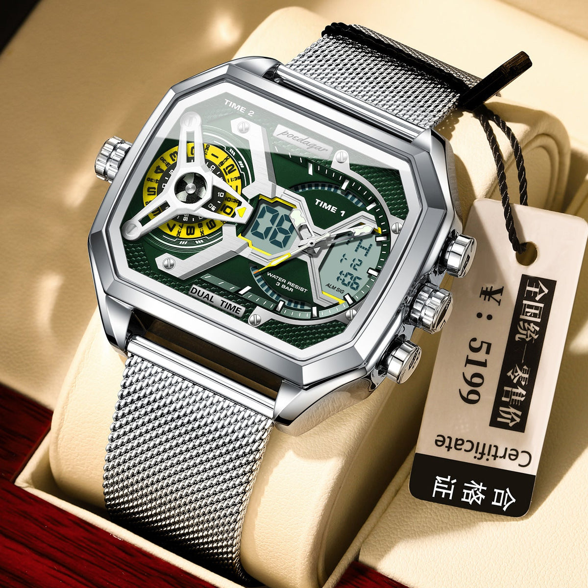 Luminous Waterproof Men's Sports Watch - 2.4" Display Digital Smartwatch with Mesh Band