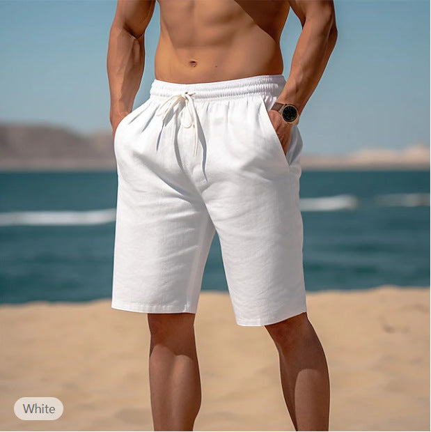 Men's Drawstring Shorts - Elastic Waist Breathable Straight Beach Shorts