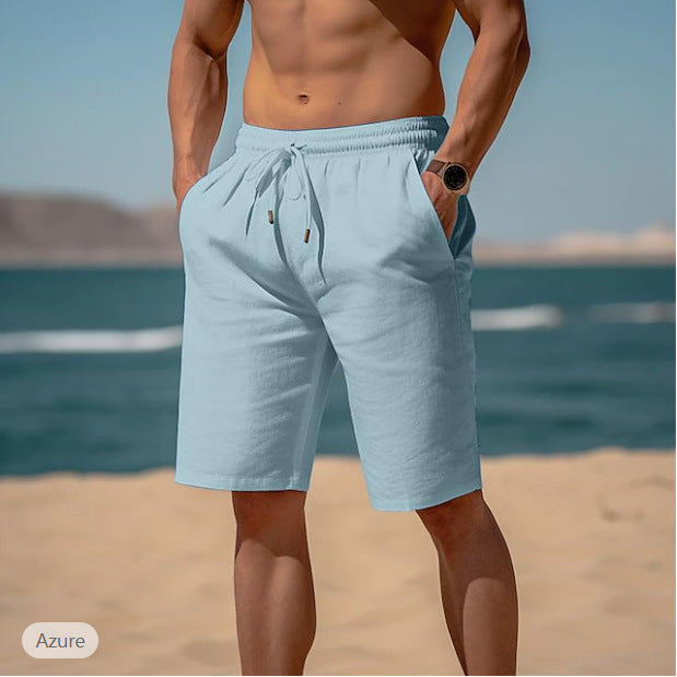 Men's Drawstring Shorts - Elastic Waist Breathable Straight Beach Shorts