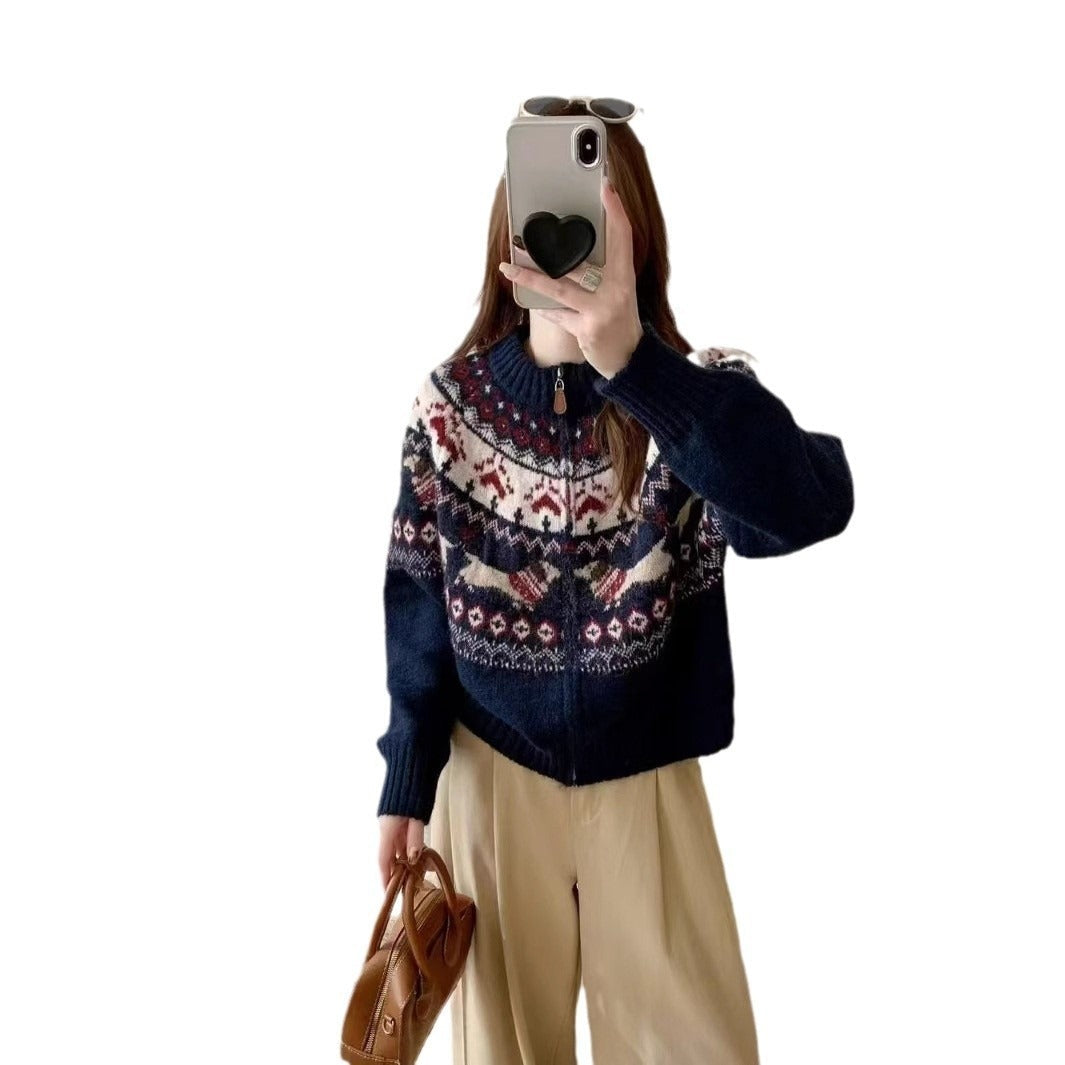 Ethnic Style Heavy Industry Jacquard Round Neck Pullover Sweater